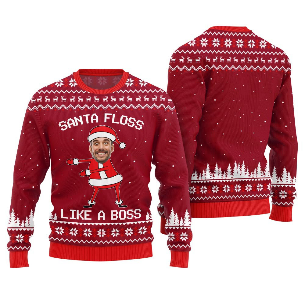Funny Custom Face Santa Floss Like A Boss Ugly Christmas Sweater Ugly Xmas Sweaters For Couples