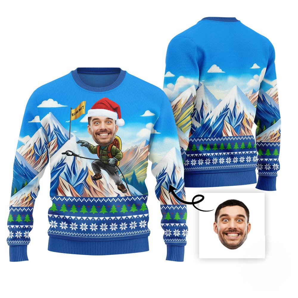 Funny Custom Face Summit Trek Ugly Christmas Sweater Christmas Gifts For Dad