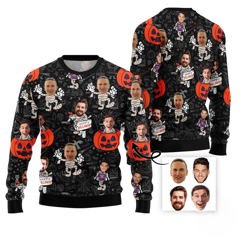 Funny Custom Faces Halloween Ugly Christmas Sweater Funny Holiday Sweater
