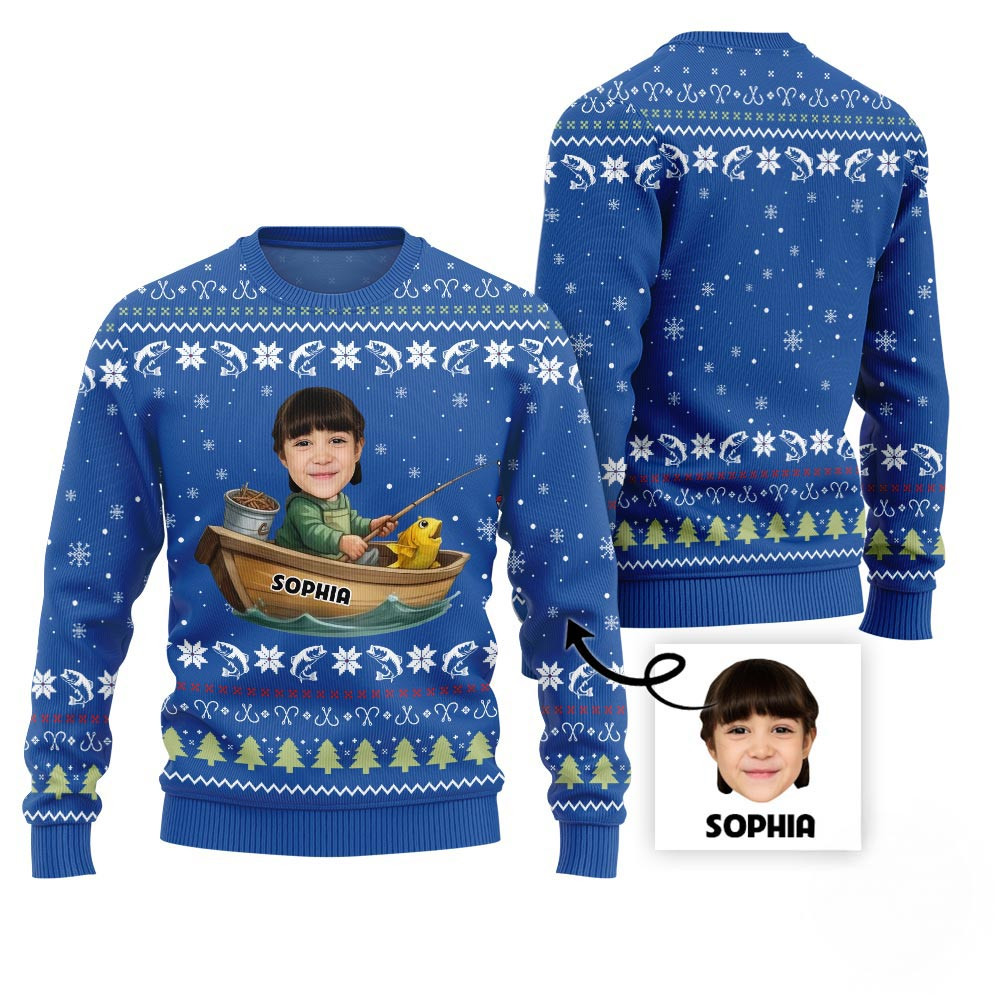 Funny Custom Fishing Face And Name Ugly Christmas Sweater Christmas Gift Ideas For Mom