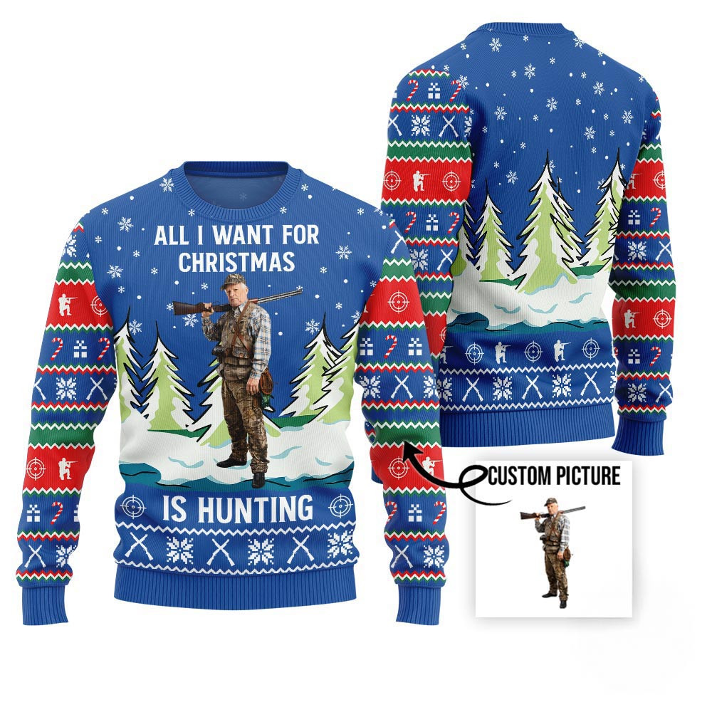 Funny Custom Photo Hunting Ugly Christmas Sweater For Men