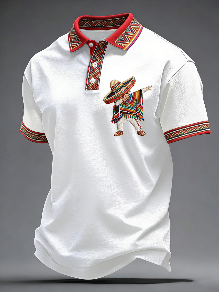 Funny Dabbing Mexican Polo Shirt Colorful Poncho Sombrero Party Merch Gift Ideas