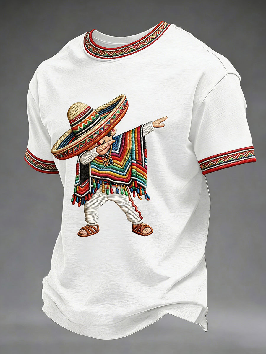 Funny Dabbing Mexican T-Shirt Colorful Poncho Sombrero Party Merch Mexican Lovers Gift