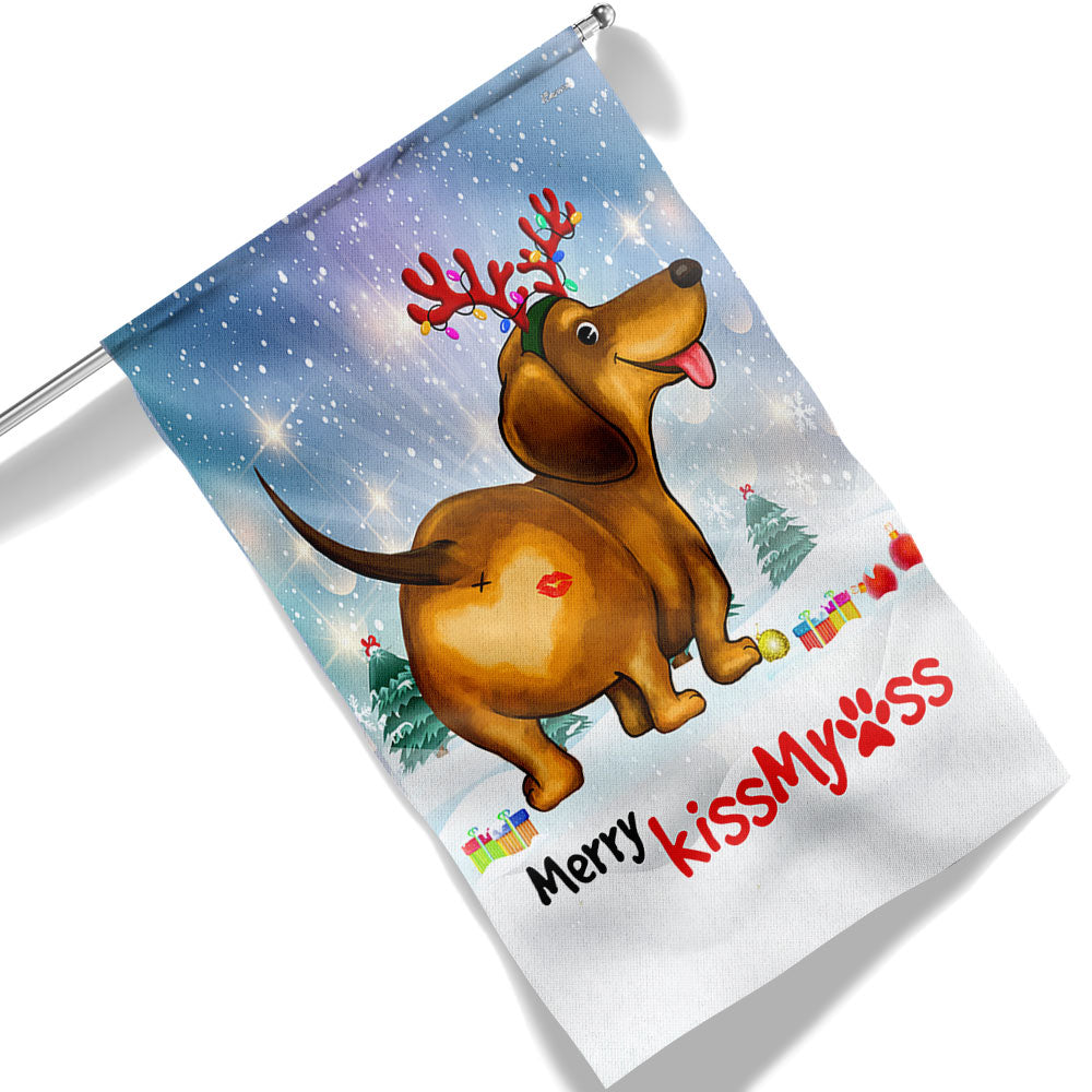 Funny Dachshund Christmas Merry Kissmyass Flag