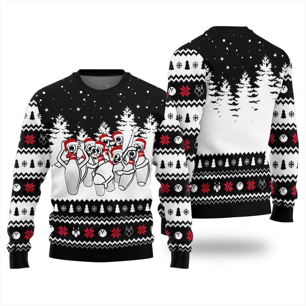 Funny Dancing Bowling Pins Ugly Xmas Sweater Exclusive Holiday Sweater Merch for Gift Giving