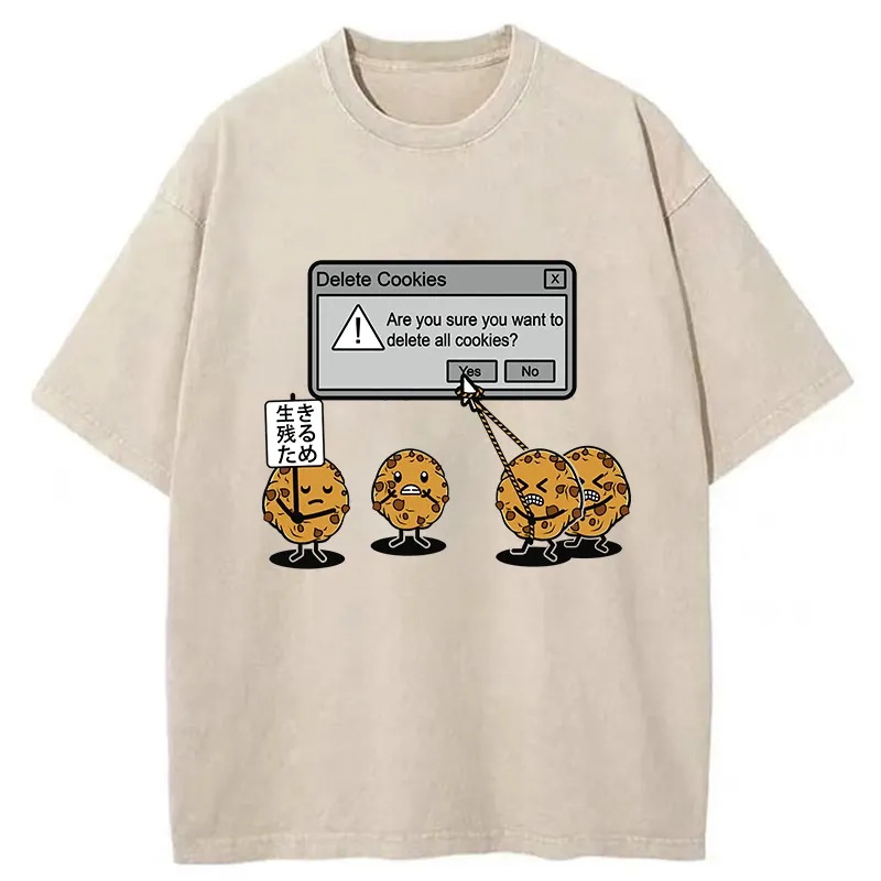 Funny Delete Cookies Washed T-Shirt Retro Humor Graphic Top Gifts For BFF Funny Delete Cookies Washed T-Shirt Retro Humor Graphic Top Gifts For BFF