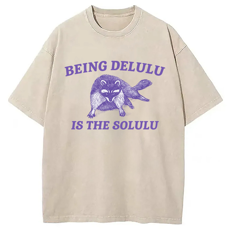 Funny Delusional Raccoon Washed T-Shirt Classic Graphic Fashion Tee Gifts For Her