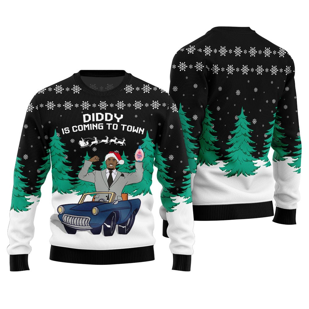 Funny Diddy Is Coming To Town Ugly Christmas Sweater For Men Best Gift Idea for Christmas Enthusiasts