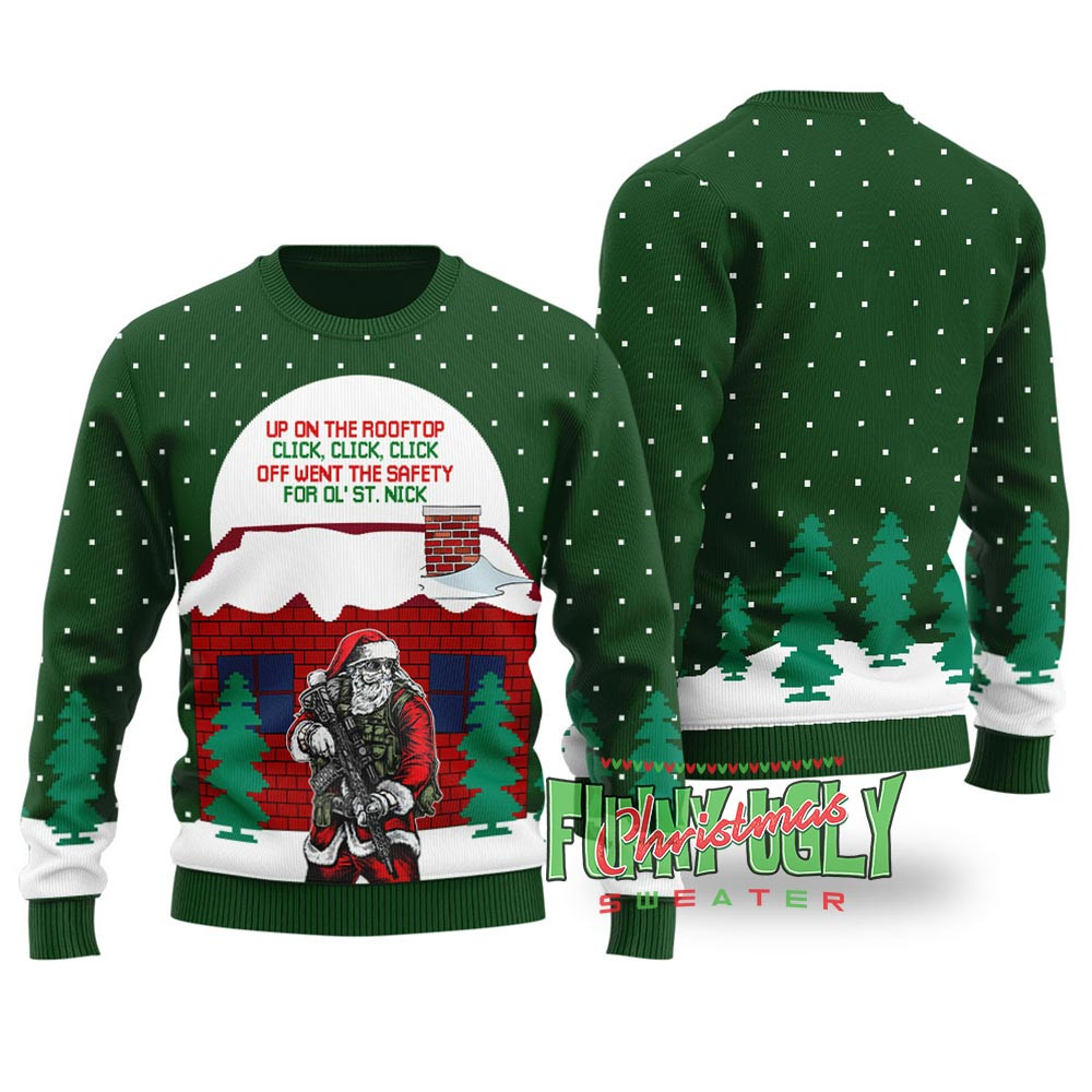 Funny Dirty Santa Ugly Christmas Sweater Forest Green Funny Holiday Sweater for Family Gatherings