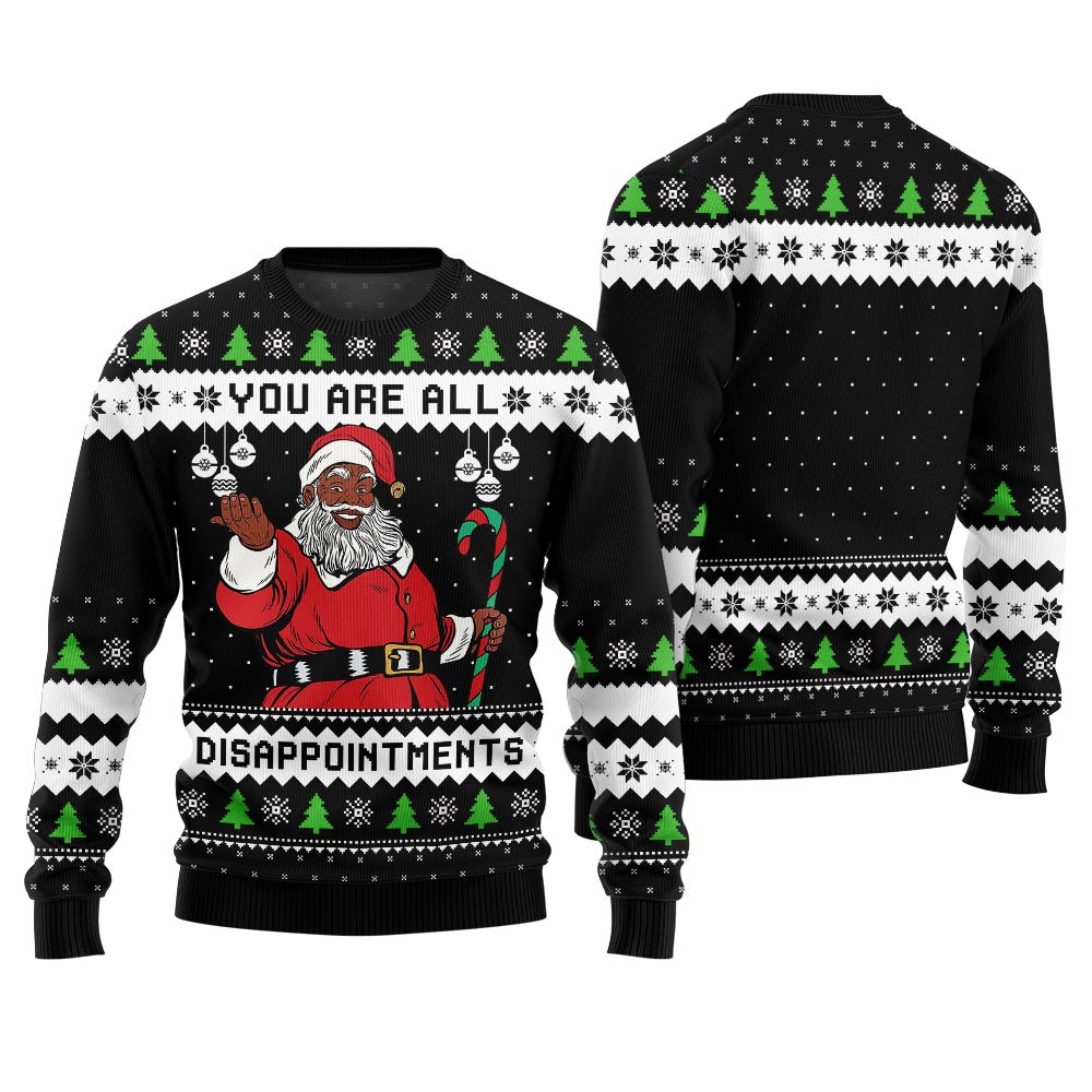 Funny Disappointments Black Santa Ugly Christmas Sweater Trendy Winter Sweatshirt for Cozy Moments