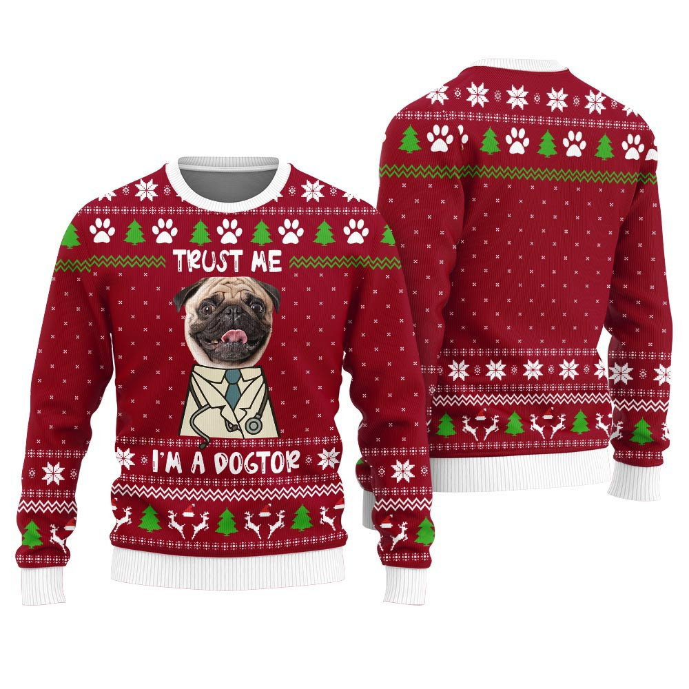 Funny Dogtor Custom Dog Face Ugly Xmas Sweater Ugly Christmas Gifts