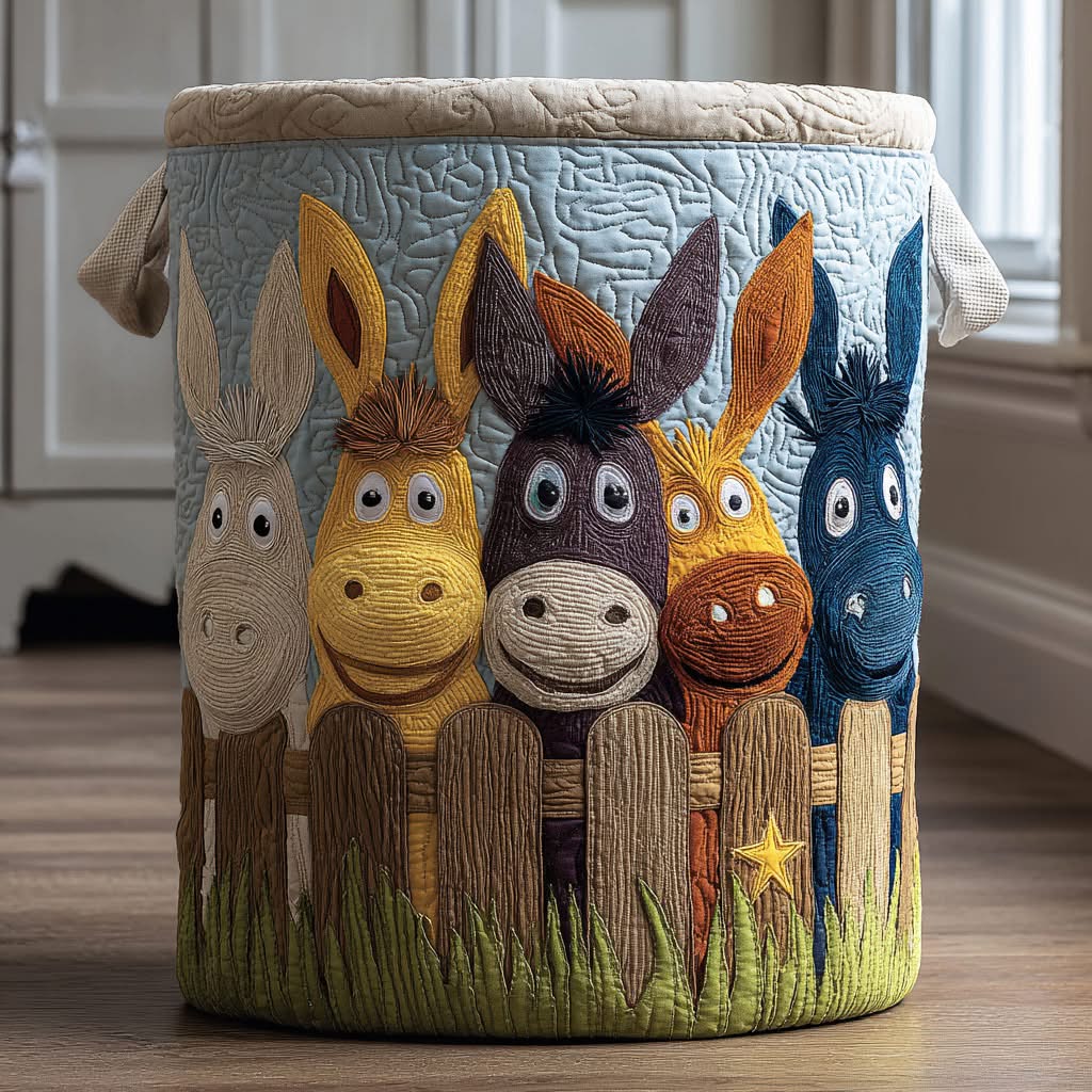 Funny Donkey Farm Quilted Laundry Basket Farmhouse Home Decor Unique Best Gift For Donkey Lovers