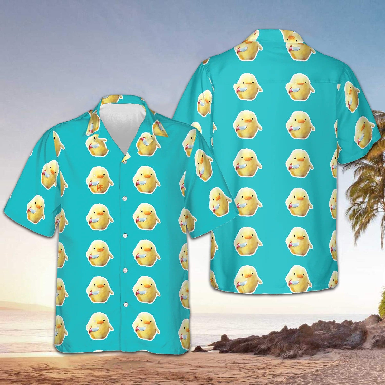 Funny Duck With Knife Hawaiian Shirt Button Down Beach Shirts Cute Gifts For Son Funny Duck With Knife Hawaiian Shirt Button Down Beach Shirts Cute Gifts For Son
