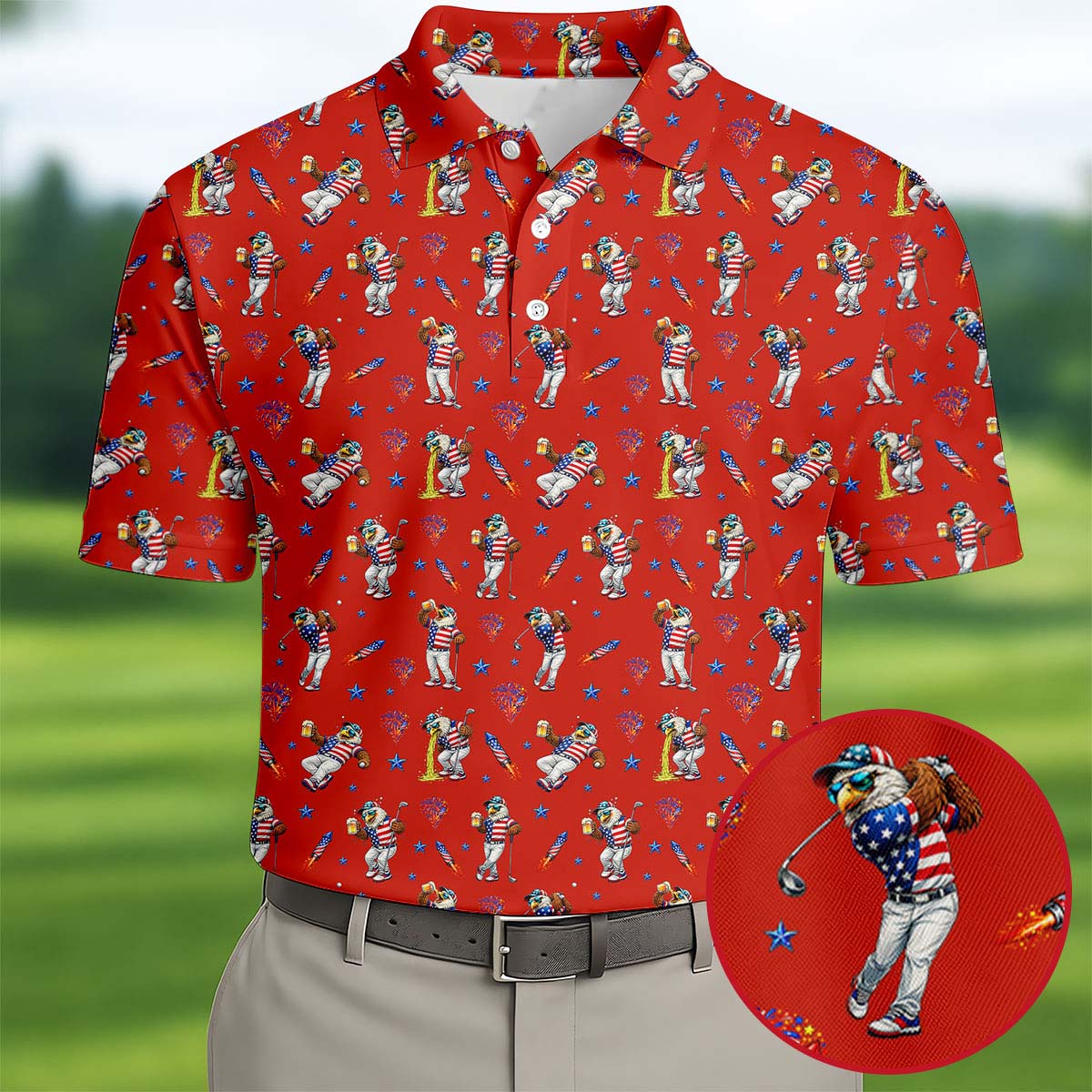 Funny Eagle US Flag Golf Shirt Mens Clothing Fathers Day Presents Golf