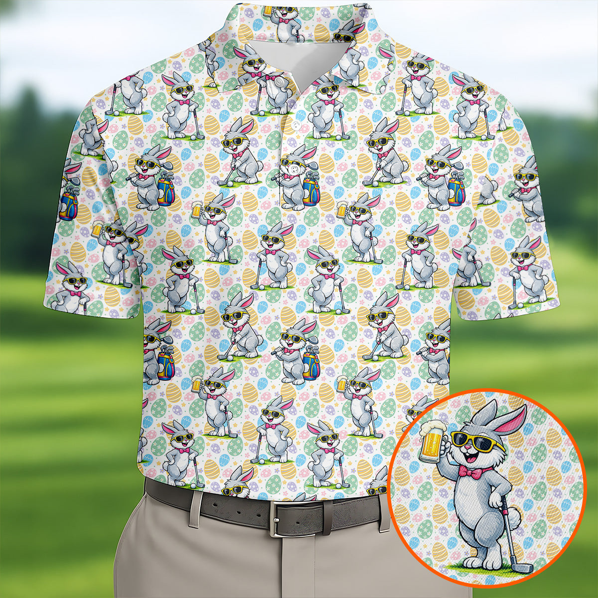 Funny Easter Bunny Golf And Beer Polo Shirt Best Golf Apparel Present For Father