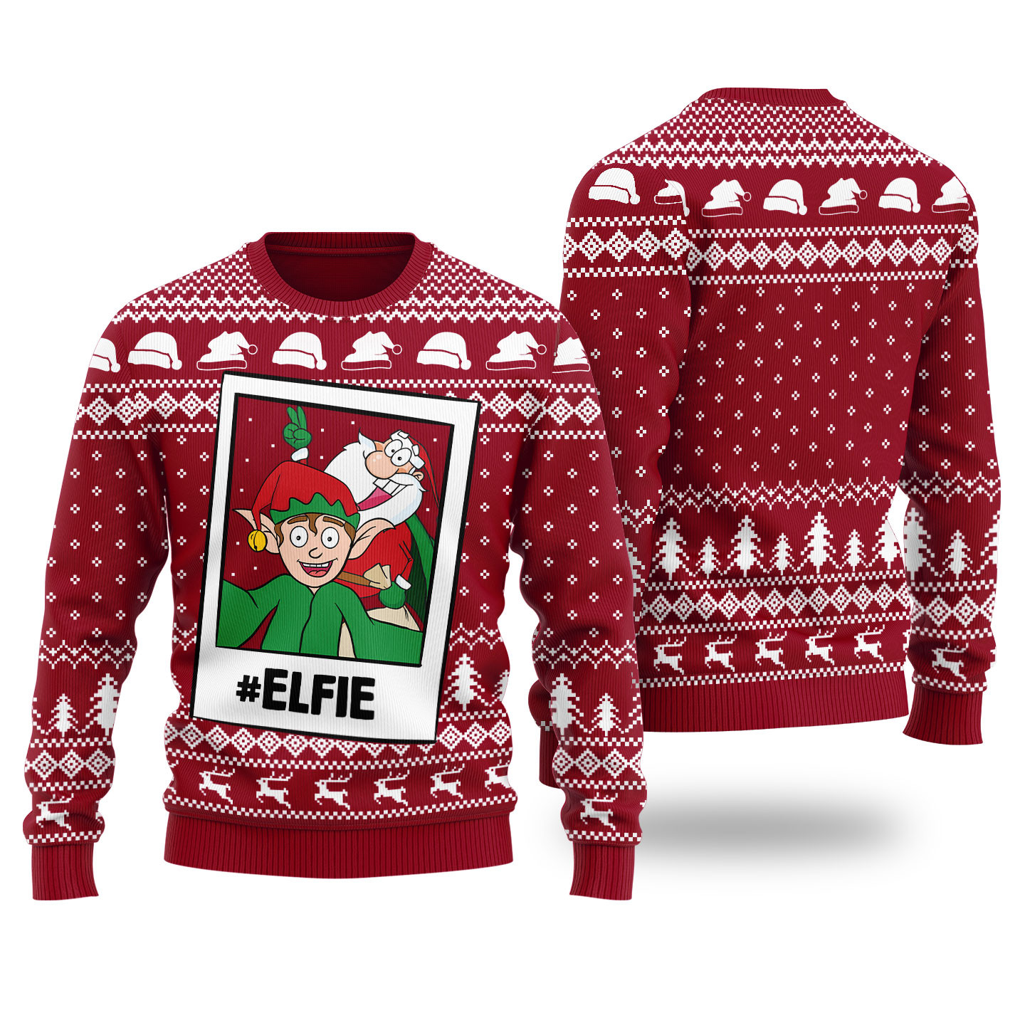Funny Elfie Santa And Elf Ugly Christmas Sweater Cardinal Red Unique Holiday Merch Gift for Home and Family