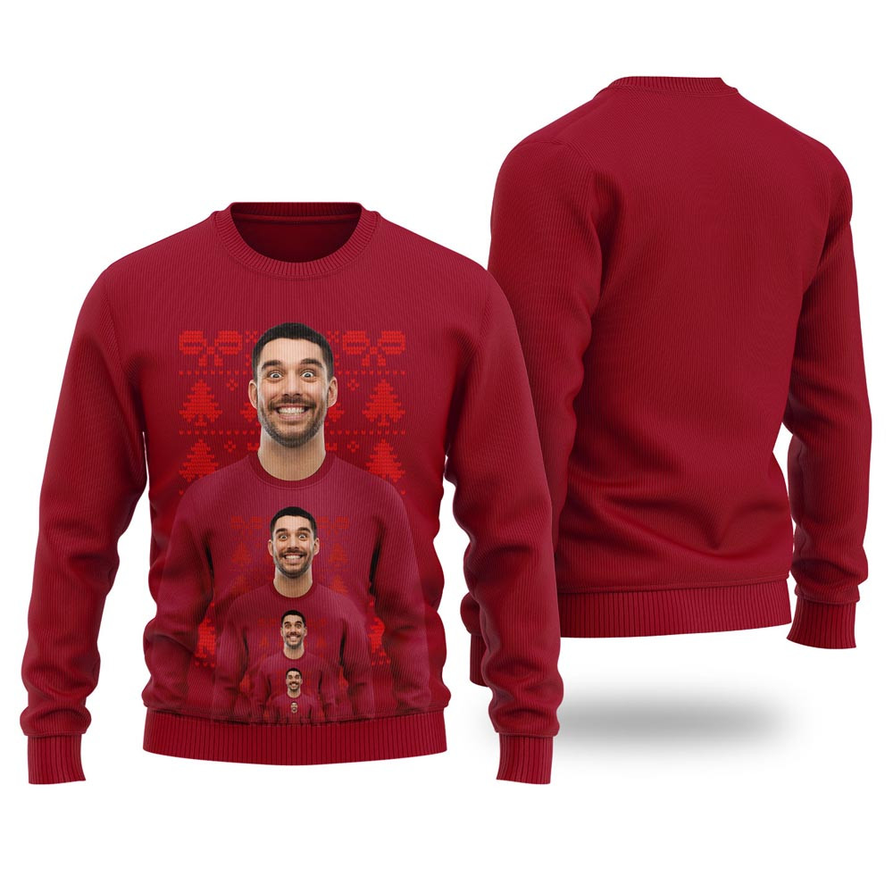 Funny Endless Face Custom Ugly Christmas Sweater Cardinal Red Christmas Sweater Gift