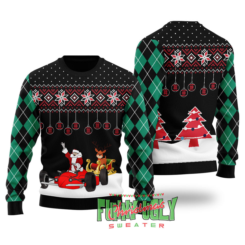 Funny F1 Santa Sleigh Christmas Sweater Black Thoughtful Winter Gift Merch for Special Moments