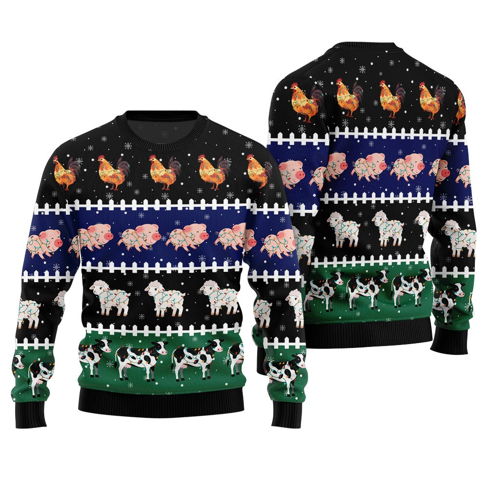 Funny Farming Animals Ugly Christmas Sweater Warm Winter Sweater to Brighten Your Holidays