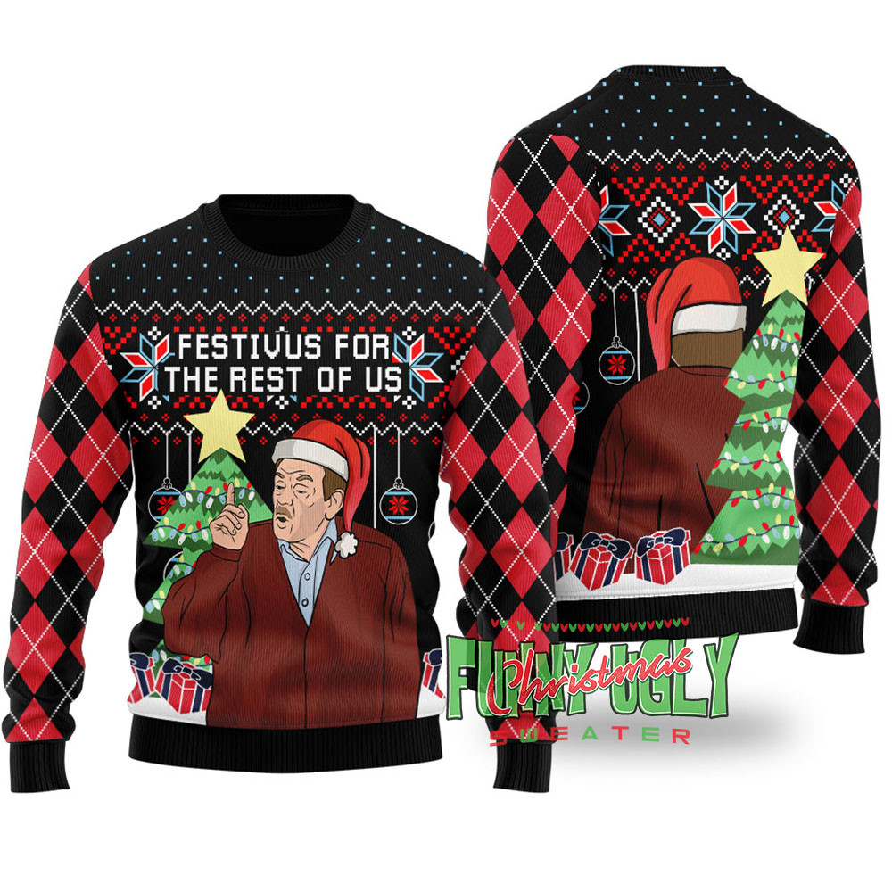 Funny Festivus For The Rest Of Us Seinfeld Christmas Sweater Black Comfortable Holiday Sweater for Chilly Nights