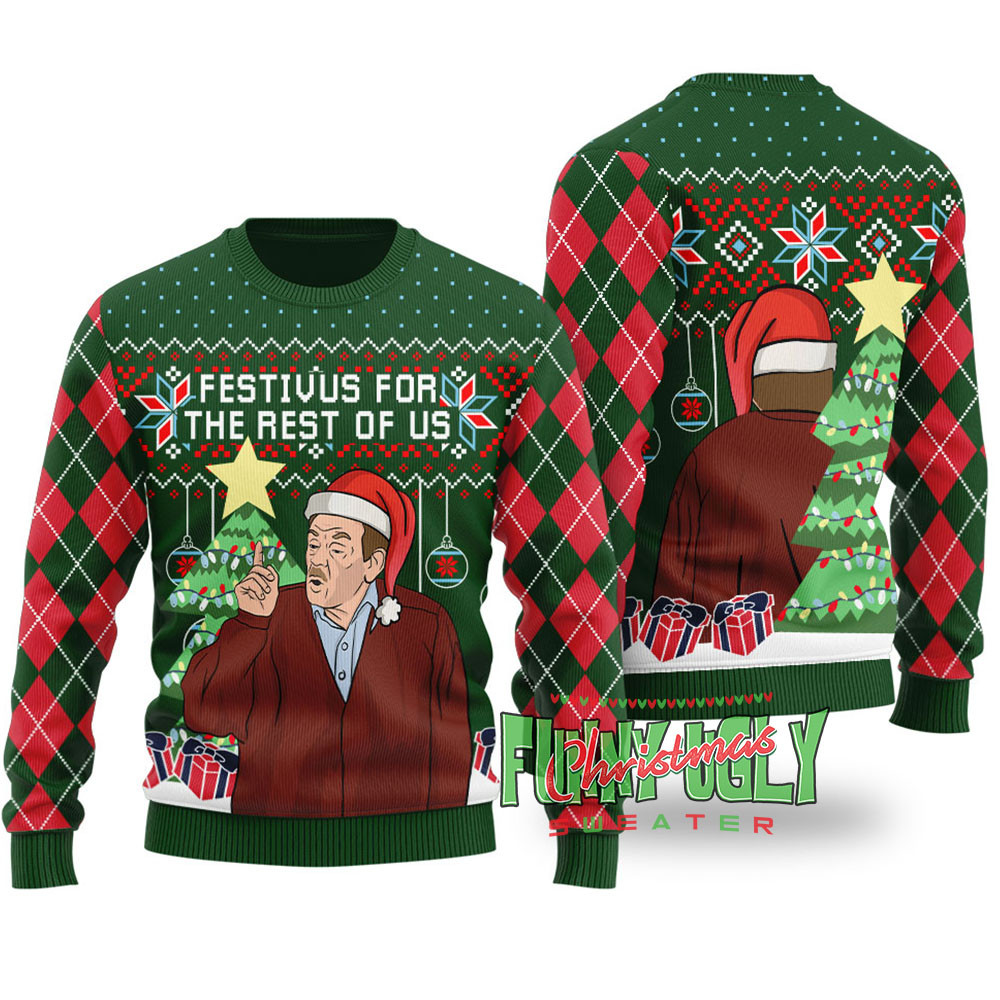 Funny Festivus For The Rest Of Us Seinfeld Christmas Sweater Forest Green Cute Christmas Sweatshirt for Holiday Spirit