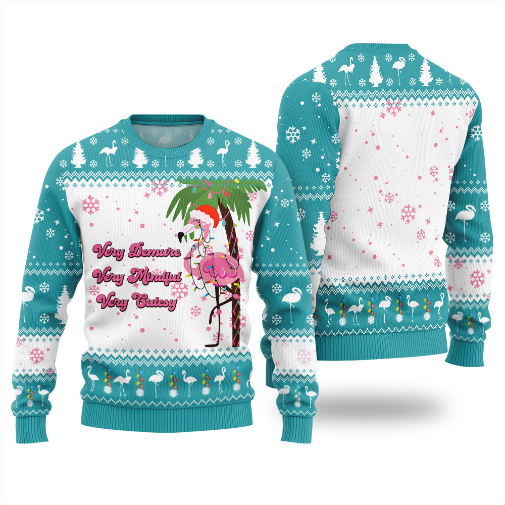 Funny Flamingo Very Demure Mindful Cutesy Ugly Sweater Blue Exclusive Holiday Sweater Merch for Gift Giving