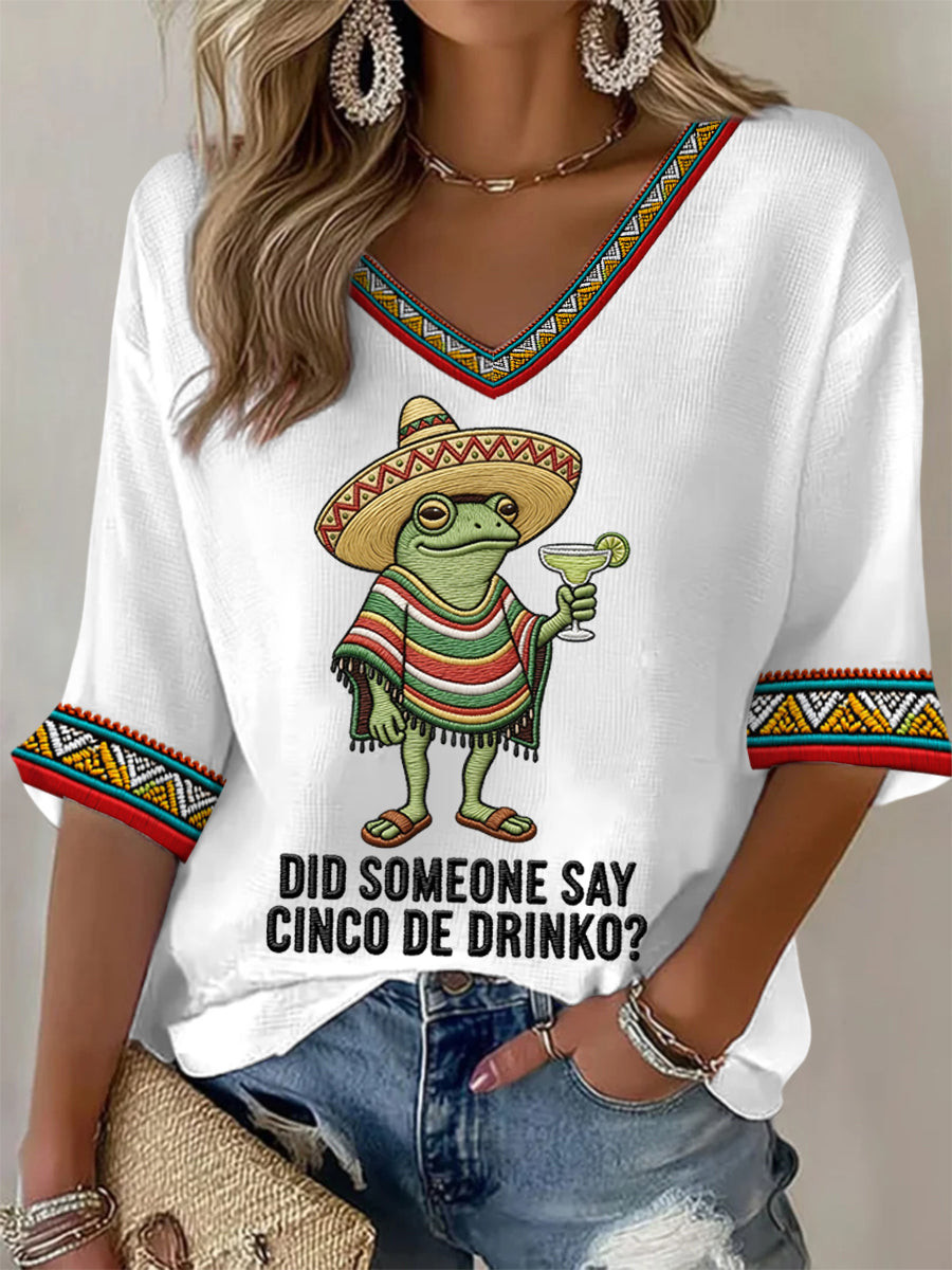 Funny Frog Did Someone Say Cinco De Drinko V-Neck Raglan Shirt Mexico Festival Apparel