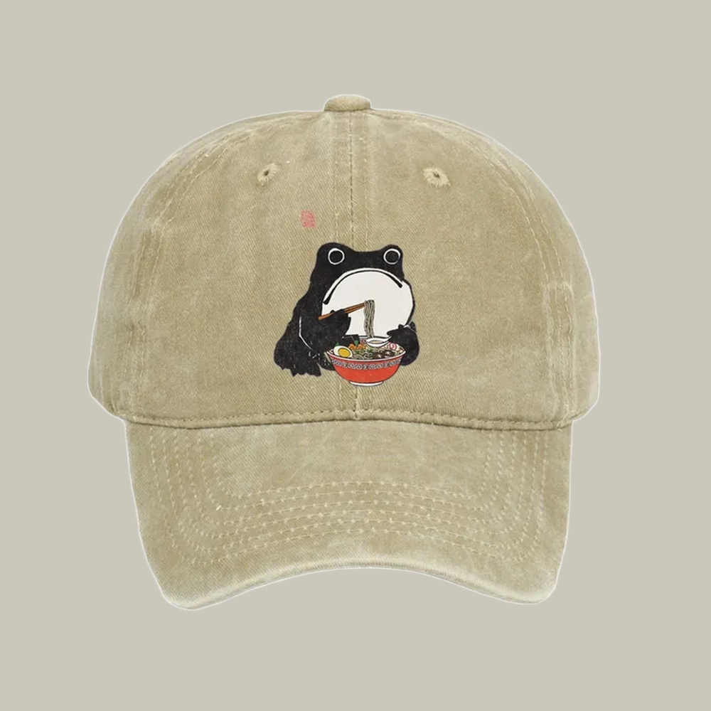 Funny Frog Eating Ramen Washed Cap Cute Baseball Caps Christmas Presents For Her