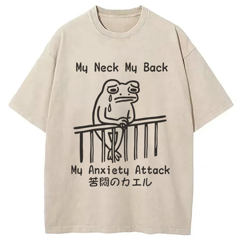 Funny Frog Japanese My Neck My Back Washed T-Shirt Unisex Streetwear Graphic Style Gifts For Brother