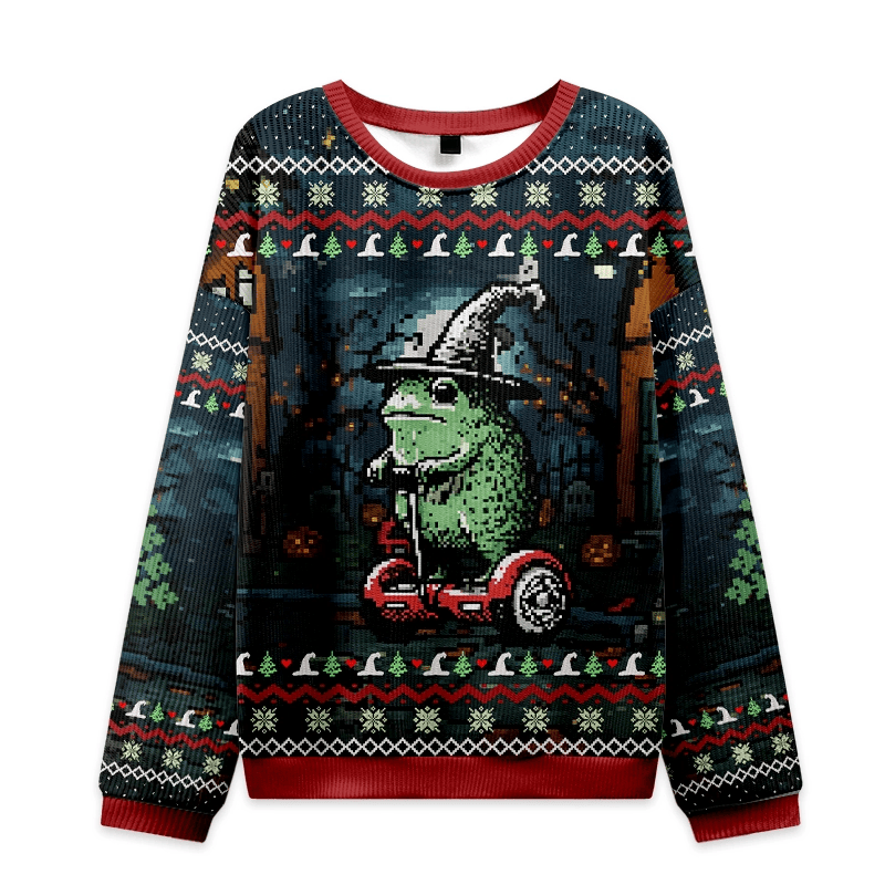Funny Frog Ride Christmas Ugly Sweatshirt Hilarious Ugly Christmas Sweaters