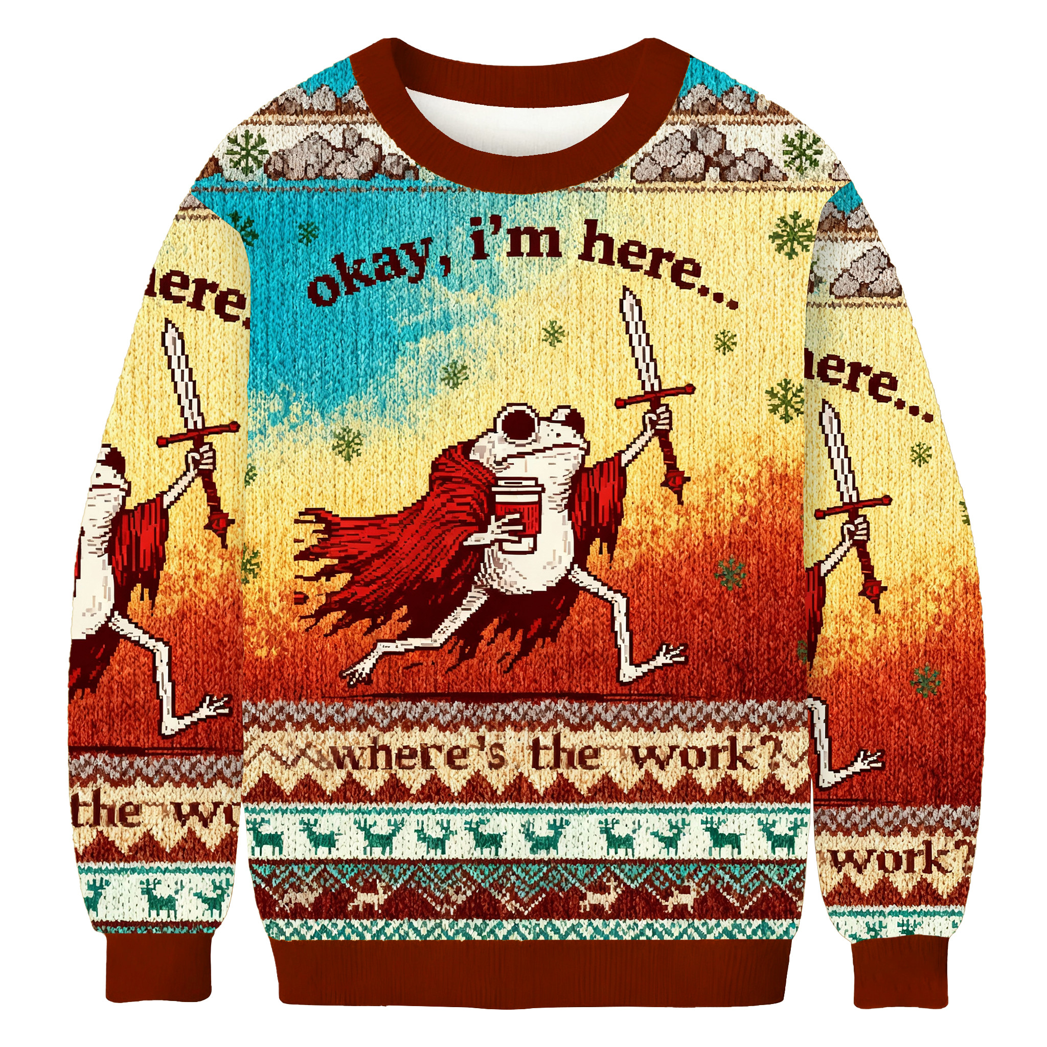 Funny Frog Worker Okay I'm Here Ugly Sweater Holiday Wear Unique Gifts For Him