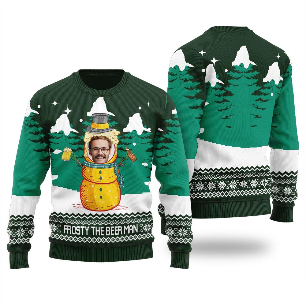 Funny Frosty Beer Man Custom Face Mens Christmas Sweater Christmas Ideas For Girlfriend