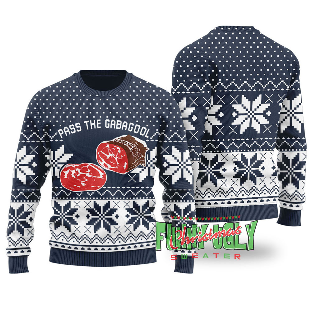 Funny Gabagool Ugly Christmas Sweater Navy Seasonal Gift Merch for Cozy Christmas Vibes