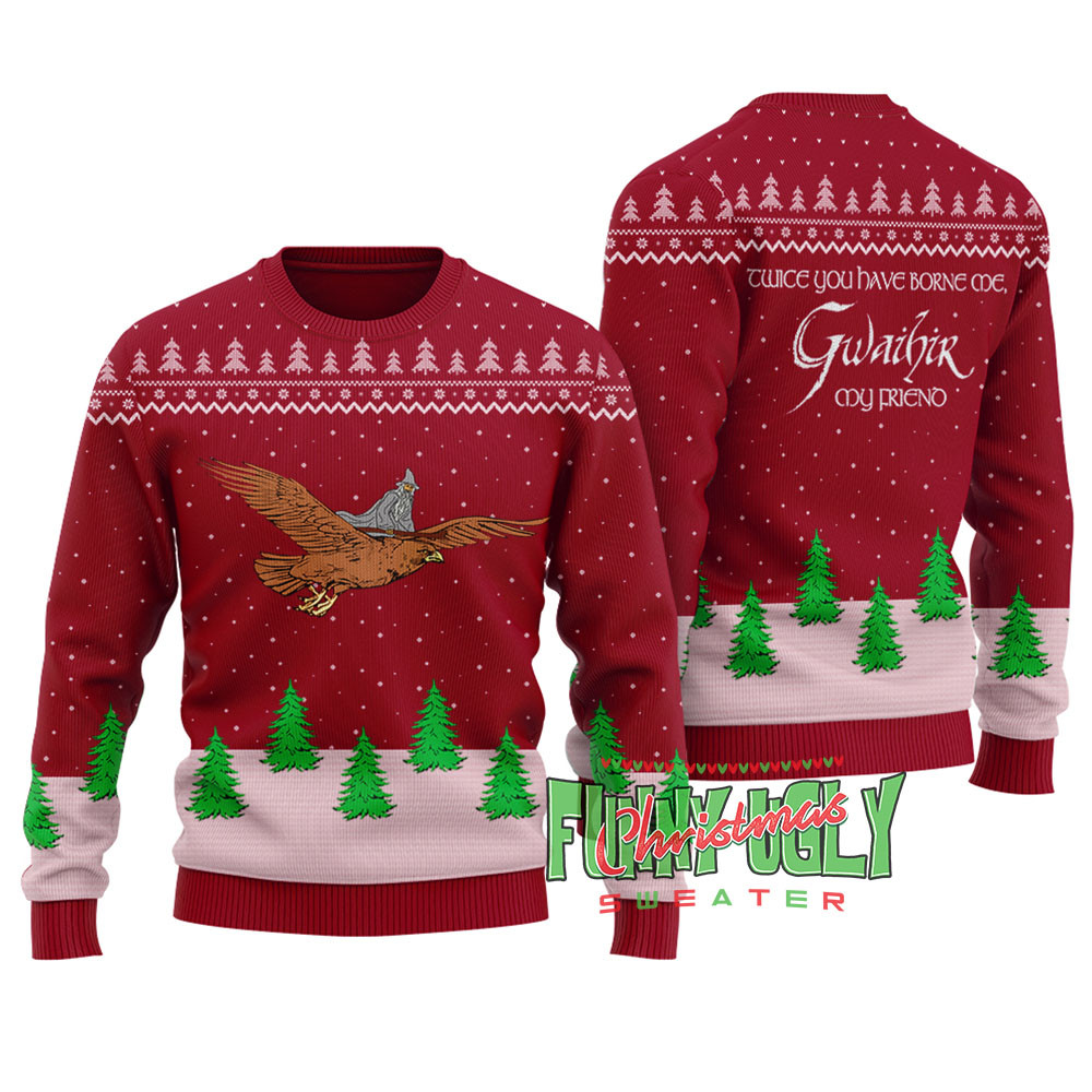 Funny Gandalf On Eagle Lotr Ugly Christmas Sweater Cardinal Red Perfect Holiday Gift Merch for Sweater Lovers