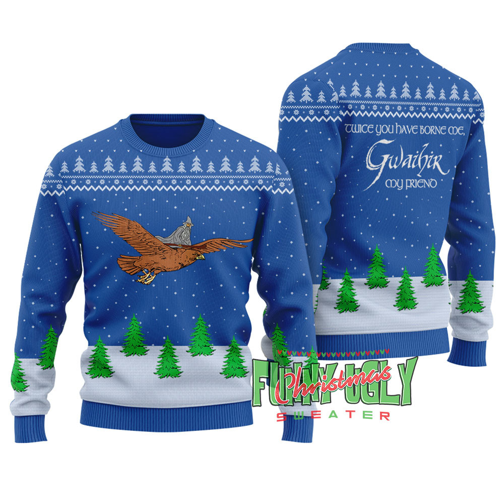 Funny Gandalf On Eagle Lotr Ugly Christmas Sweater Royal Exclusive Christmas Sweater Merch Gift Edition