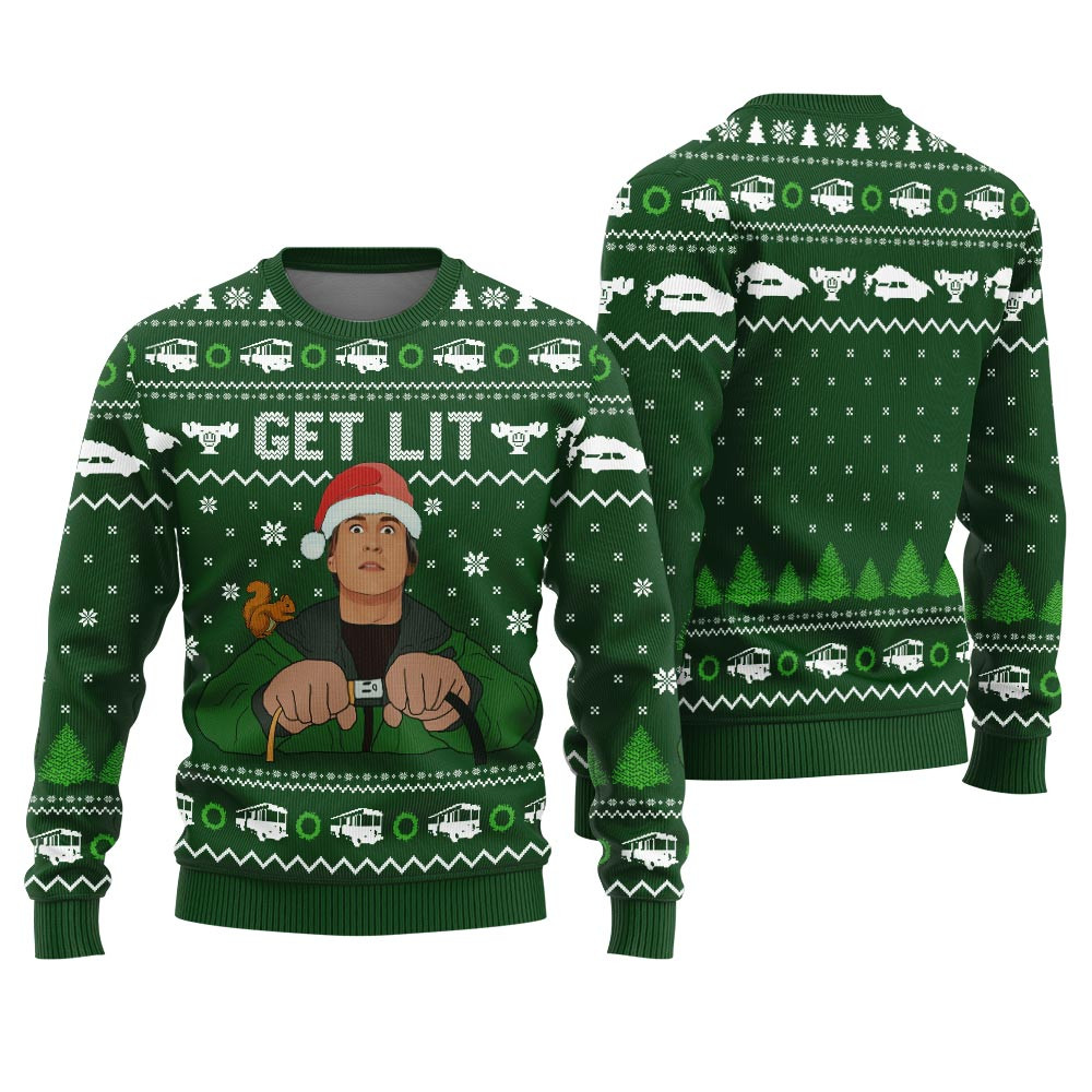 Funny Get Lit Christmas Sweater Men Warm Winter Merch Gift for Someone You Love