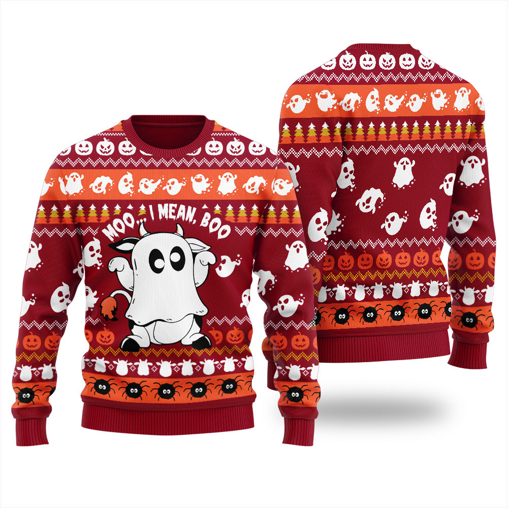 Funny Ghost Cow Ugly Halloween Sweater Trendy Winter Sweatshirt for Cozy Moments
