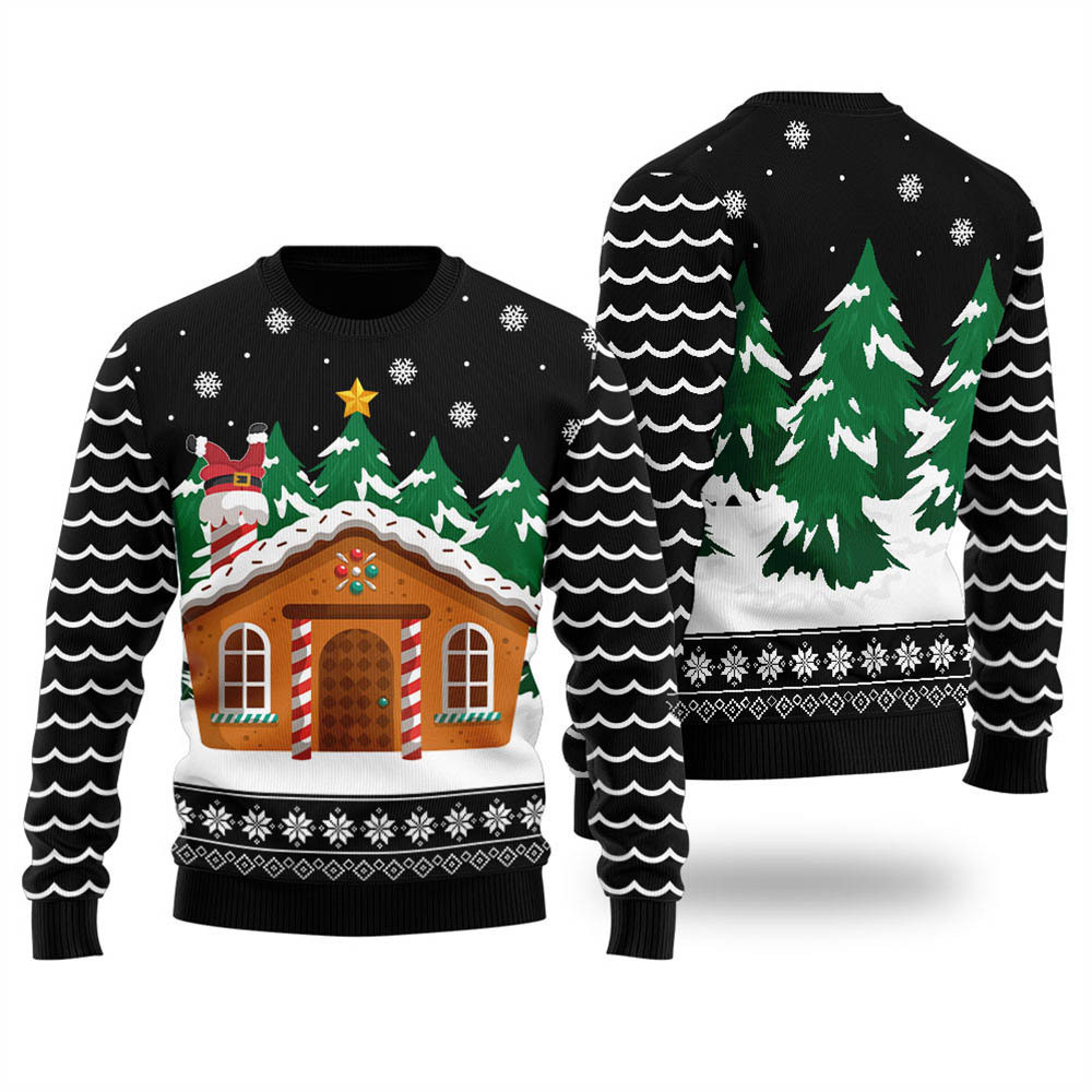 Funny Gingerbread House Holiday Sweater Women Black Holiday Gift Merch That Everyone Will Adore