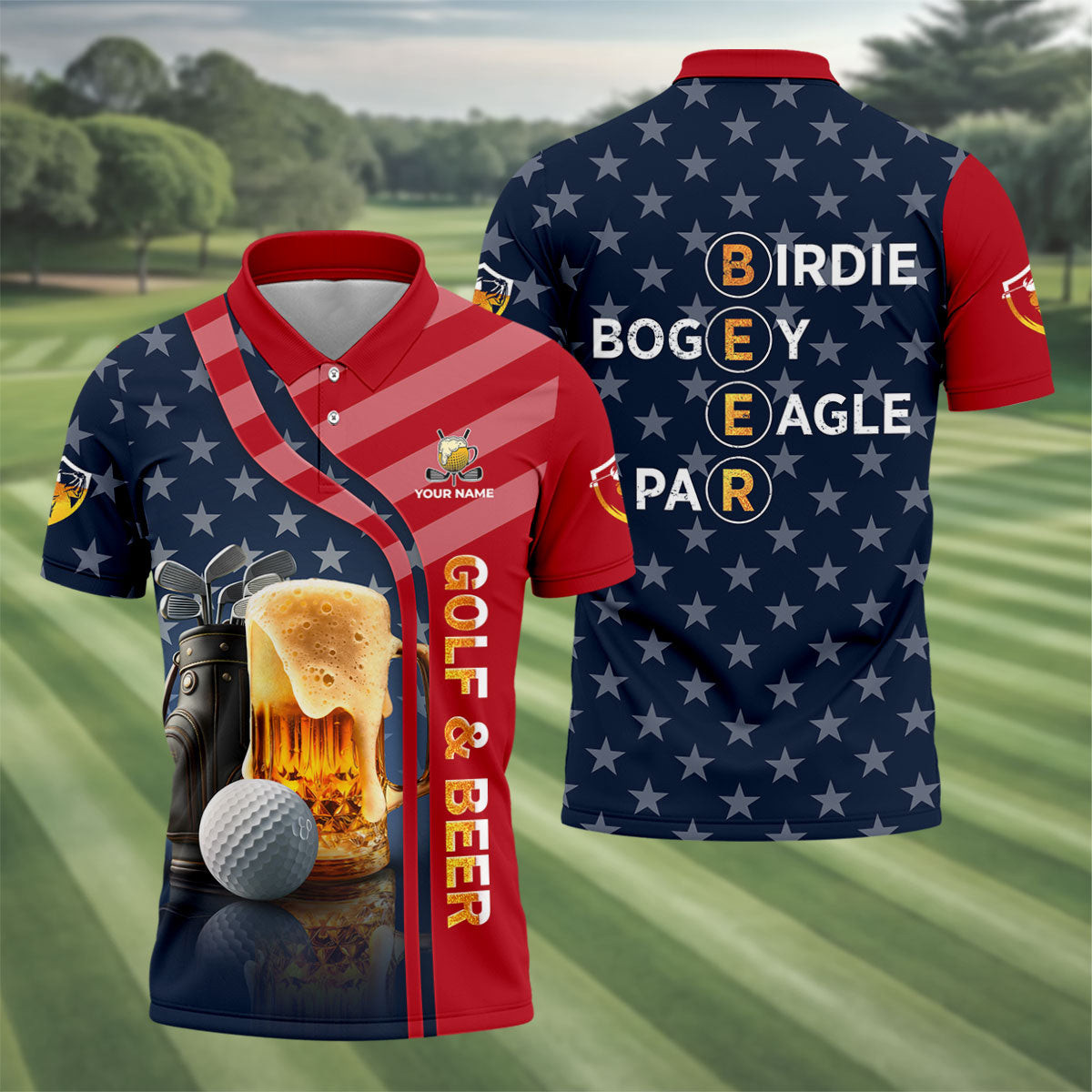 Funny Golf And Beer Patriotic 250th Polo Shirt Golf Clothing Present For Father