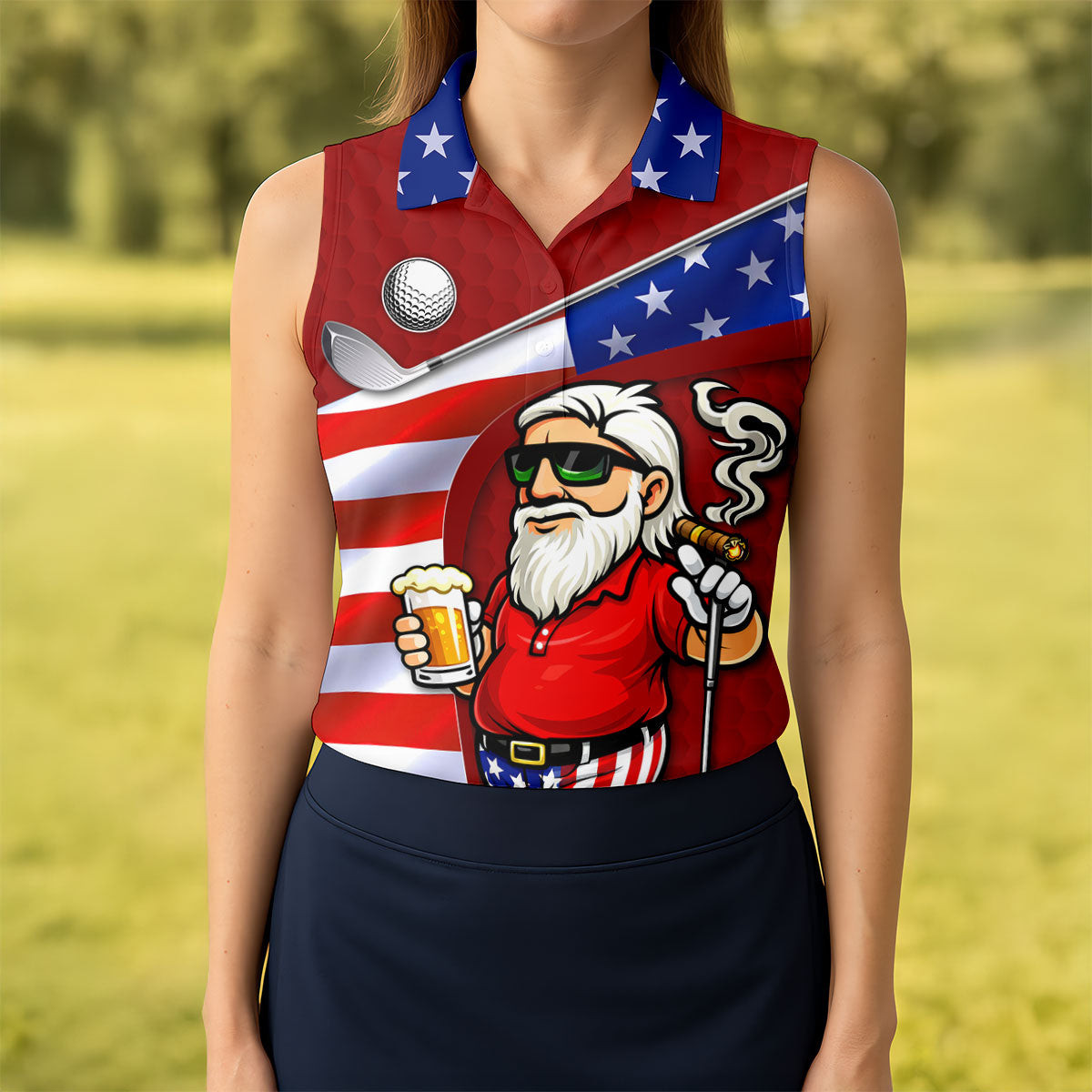 Funny Golf And Beer Patriotic Sleeveless Polo Shirt Womens Golf Clothes Golf Present Ideas