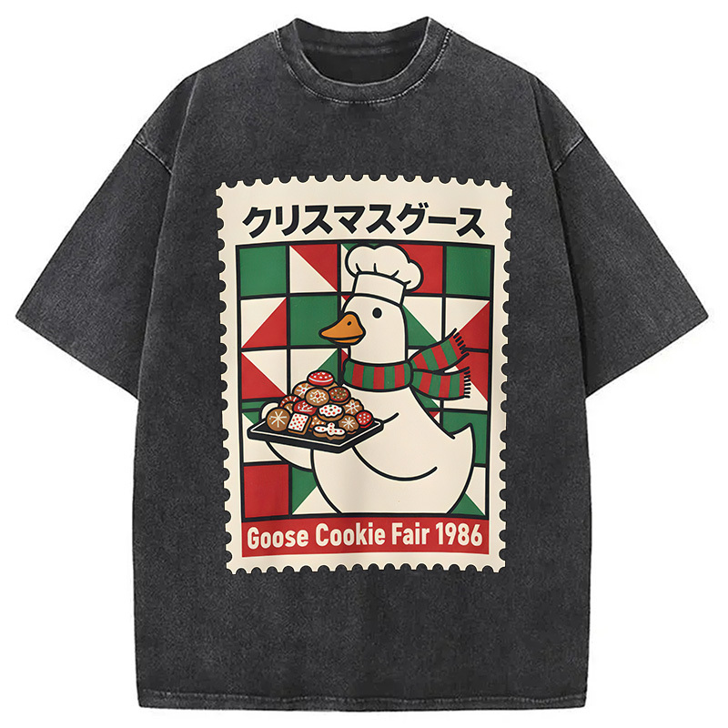 Funny Goose Christmas Washed T-Shirt Retro Humor Outfit Idea Gifts For BFF