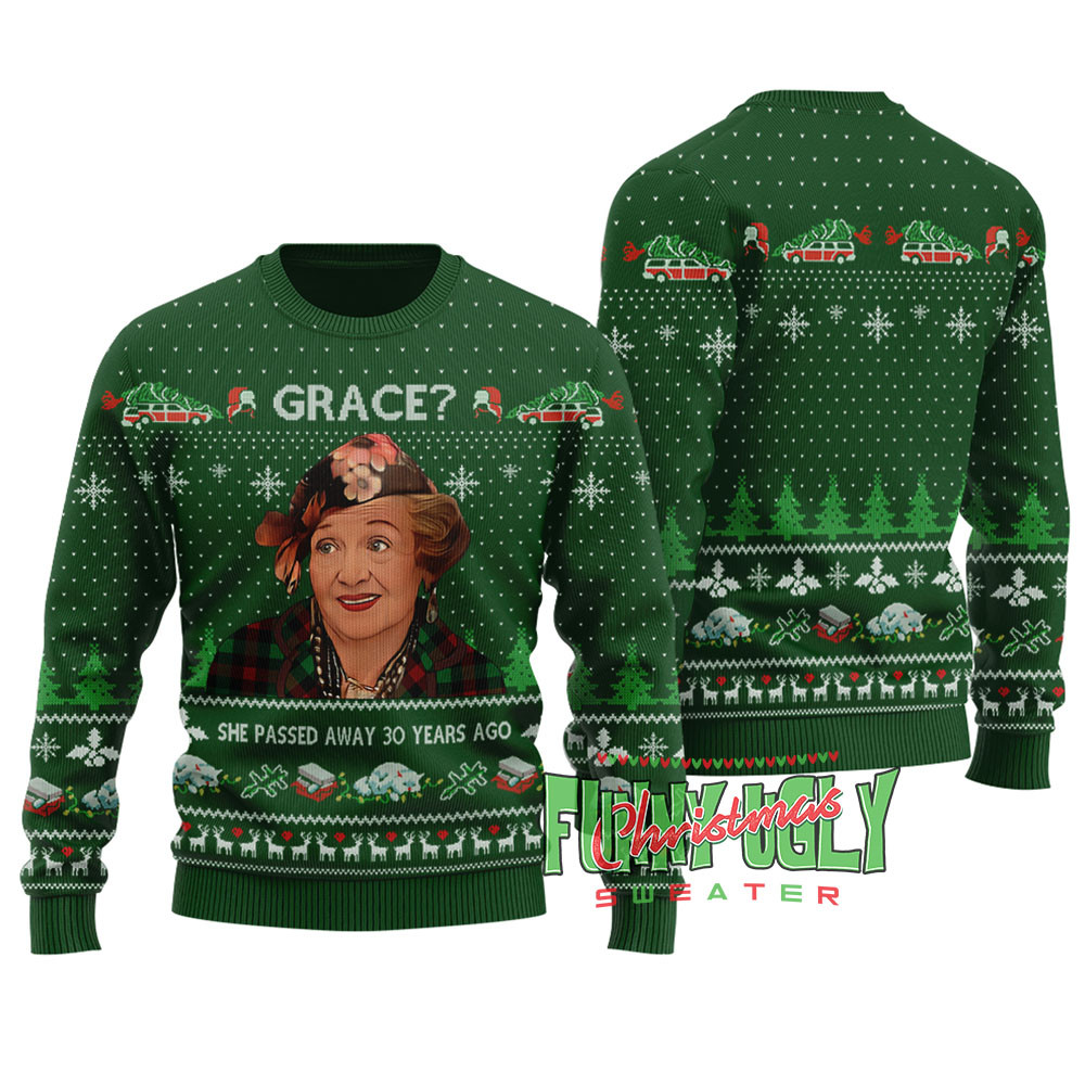 Funny Grace The Blessing Ugly Christmas Sweater Forest Green Casual Winter Sweatshirt for Daily Comfort
