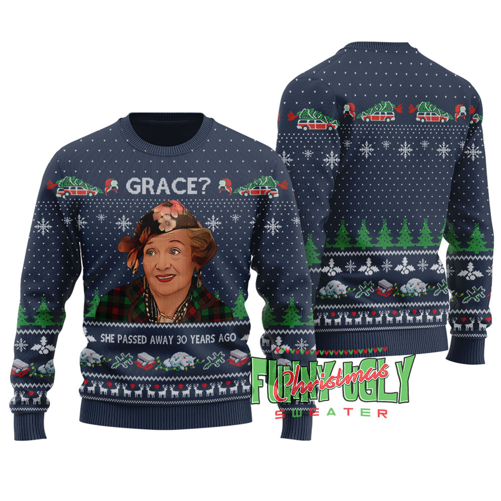 Funny Grace The Blessing Ugly Christmas Sweater Navy Best Gift Idea for Christmas Enthusiasts