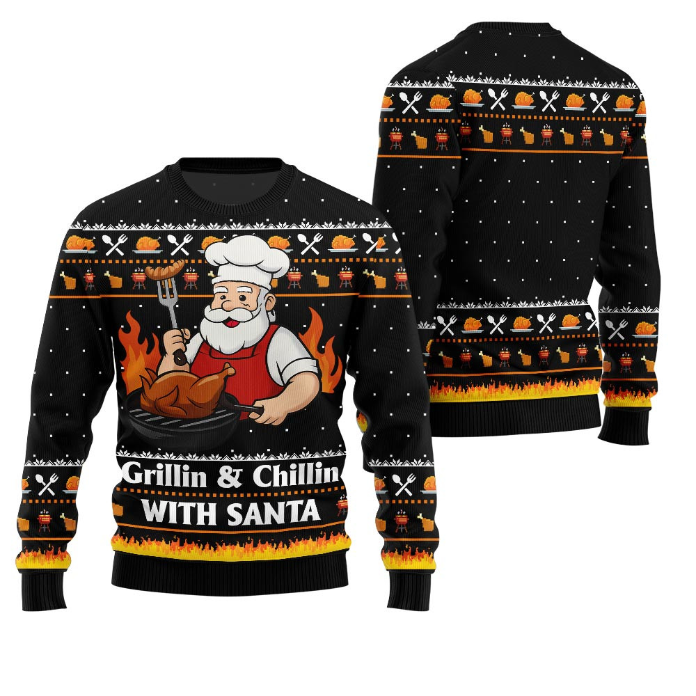Funny Grillin Santa Christmas Sweater Personalized Christmas Sweatshirt Gift for Family