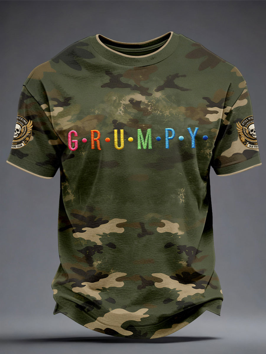 Funny Grumpy Camo T-Shirt Colorful Letters Humor Apparel Gift For Grandpa