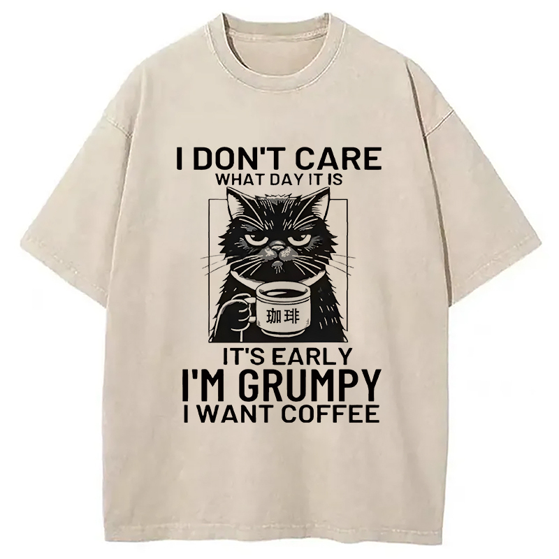 Funny Grumpy Cat Washed T-Shirt Casual Vintage Everyday Look Gifts For Sister