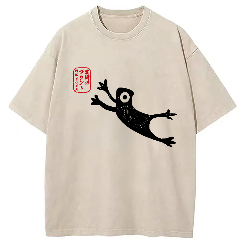 Funny Grumpy Japanese Frog Washed T-Shirt Everyday Comfort Graphic Shirt Gifts For Sister