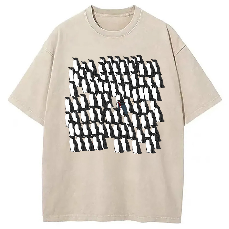 Funny Halloween Vampire Penguin in Antarctica Washed T-Shirt Trendy Aesthetic Graphic Apparel Gifts For Him