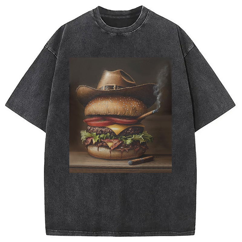 Funny Hamburger Meme Washed T-Shirt Soft Cotton Daily Wear Tee Gifts For Friends
