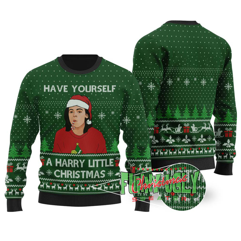 Funny Harry Style Ugly Christmas Sweater Forest Green Lovely Christmas Sweater Gift for Mom or Grandma